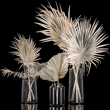 A set of bouquets in glass vases made of dry branches of palm leaves, dried flower. 249.