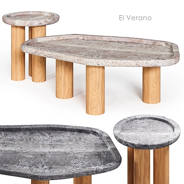 Travertine Side Table Set CB2 3D model image 1 