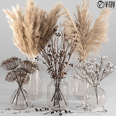 Glass Vase Ornamental Plant Set 3D model image 1 