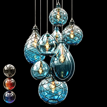 Turquoise Glass Cluster Pendant Light 3D model image 1 