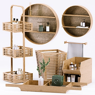 Eco-Friendly Bamboo Bathroom Set 3D model image 1 