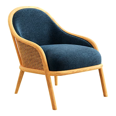 Rounded Linen Armchair with Ash Wood Frame 3D model image 1 