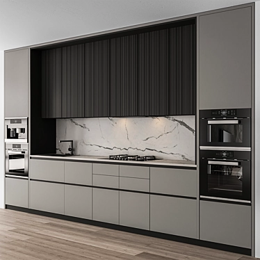 Sleek Gray & Black Kitchen Cabinets 3D model image 1 