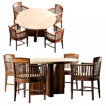 Round Table Dining Set, 4 Chairs 3D model image 1 