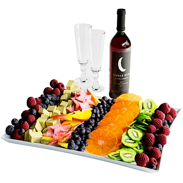 Fruit Plate with Red Wine 3D model image 1 