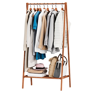 Wooden floor hanger, clothes, bags