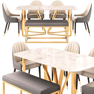 Modern Rectangle Faux Marble Dining Table Gold Set