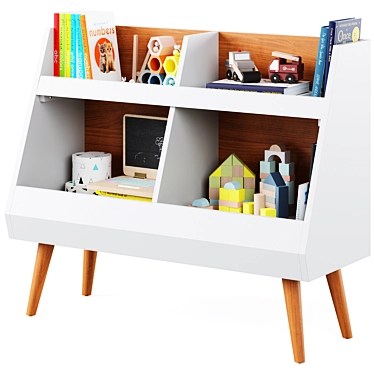 Walnut & White Mid-Century Bookcase 3D model image 1 