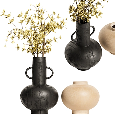 Modern Black Vase Set 3D model image 1 