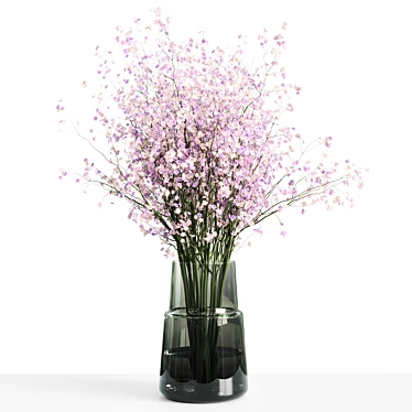 Pink Floral Bouquet in Green Glass Vase 3D model image 1 