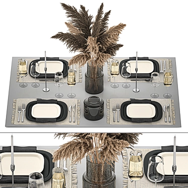 Eco Style Table Setting for 4 with Dried Cortaderia Bouquet 3D model image 1 