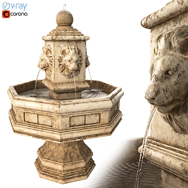 Elegant Lion Fountain Sculpture 3D model image 1 