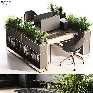 Modern Desk and Decor Set 3D model image 1 