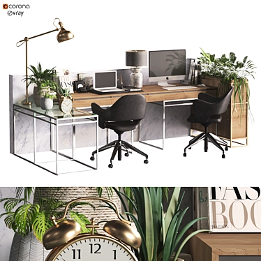 Modern Home Office Work Desk 3D model image 1 