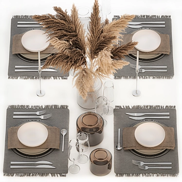 Eco-style table setting for 4 persons bouquet of dried flowers pampas grass. 26.