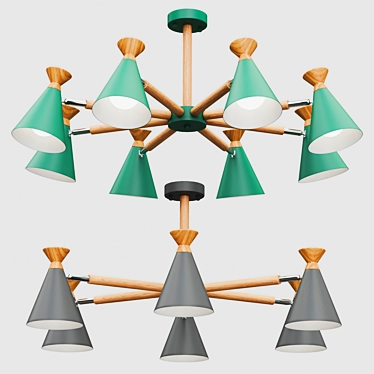 Modern Metal and Wood Chandelier 3D model image 1 