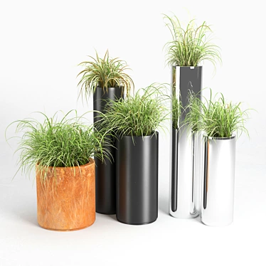 Elegant Metal Vases Collection 3D model image 1 