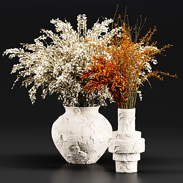 Concrete Vase Branch Bouquet Decor 3D model image 1 