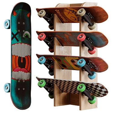 Printed Skateboard Set 3D model image 1 