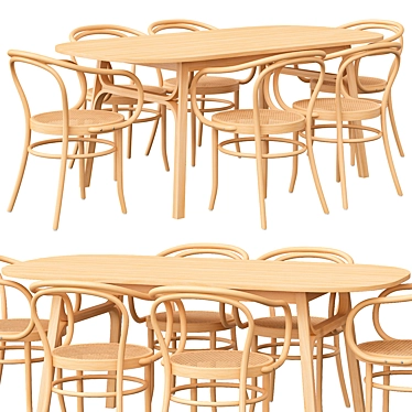  Modern Bamboo Dining Table Set 3D model image 1 
