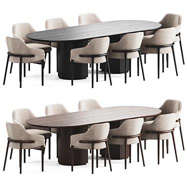 Velvet Upholstered Wood Dining Set 3D model image 1 