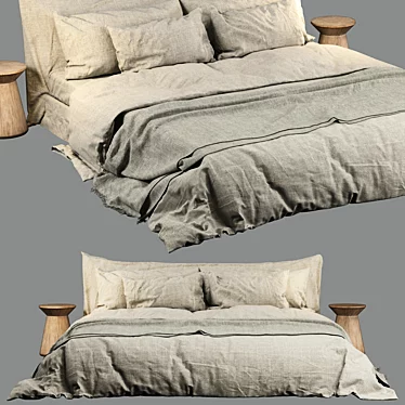 Soft Linen Bed Set Neutral 3D model image 1 