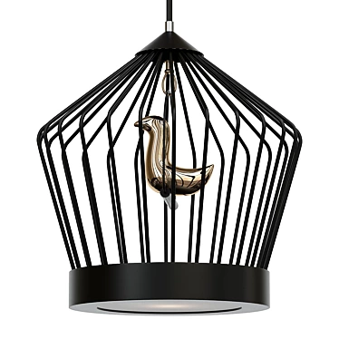 Elegant Gold Bird Cage Pendant 3D model image 1 