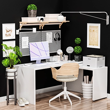 Modern Office Workplace with Accessories 3D model image 1 