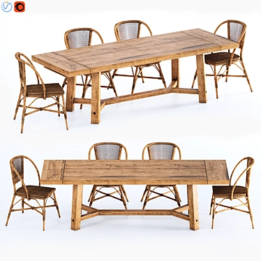 Rustic Farmhouse Dining Set 3D model image 1 