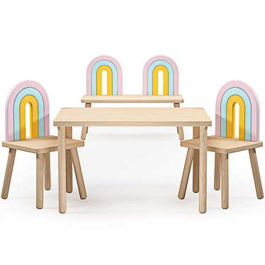 Colorful Kids Rainbow Chair&Bench 3D model image 1 