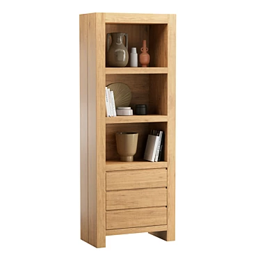 Contemporary Oak Bookcase with Storage 3D model image 1 