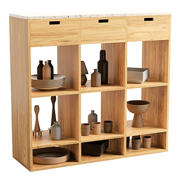 Teak & Pink Terrazzo Bookcase 3D model image 1 