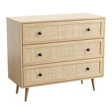 Boho Rattan 3 Drawer Chest 3D model image 1 