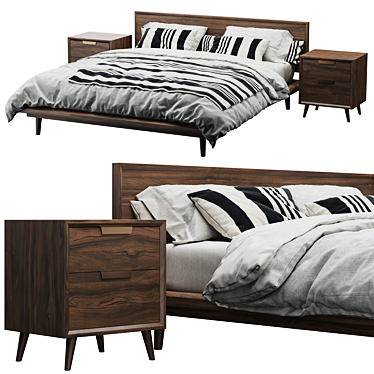 Asher Bed with Nightstands Set 3D model image 1 