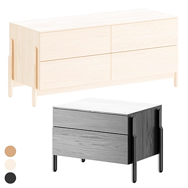 ASH Bedside Table with 4 Drawers 3D model image 1 