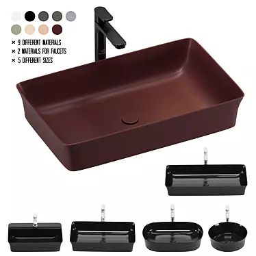 Modern Washbasin Set with Varied Sizes 3D model image 1 