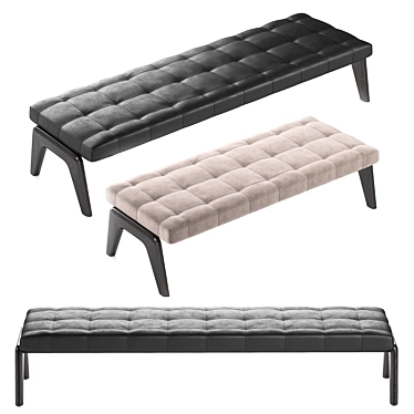 Elegant Tufted Bench with Wooden Base 3D model image 1 