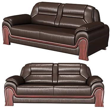 Luxury Black Leather 3-Seater Sofa 3D model image 1 