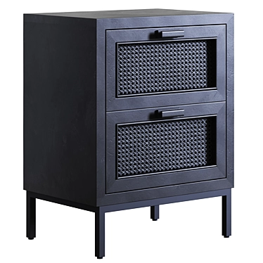 Black Cane 2-Drawer Bedside Table 3D model image 1 