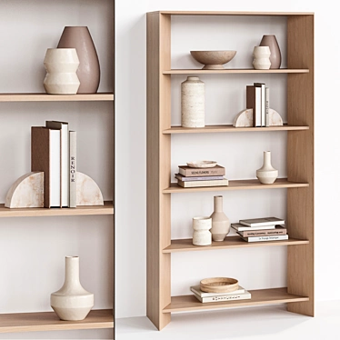 Natural Oak 5-Shelf Bookcase, Crate&Barrel 3D model image 1 