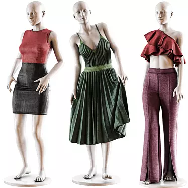 Fashion Mannequin Set with Clothes 3D model image 1 