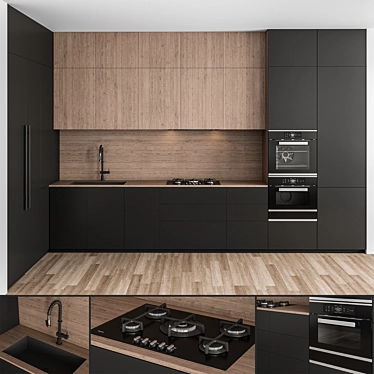 Sleek Wood Black Kitchen Set 3D model image 1 