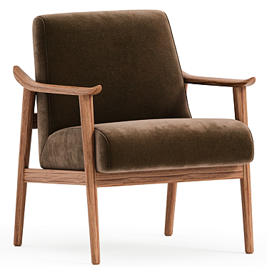 Elegant Walnut Velvet Armchair, Cocoa 3D model image 1 