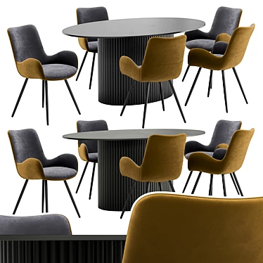 Modern Dining Chairs Set with Table 3D model image 1 