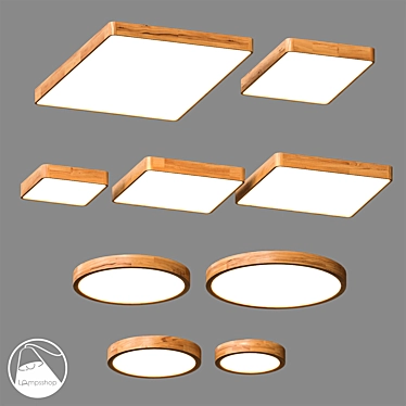 Wood Ceiling Lamp Collection, Various Sizes 3D model image 1 