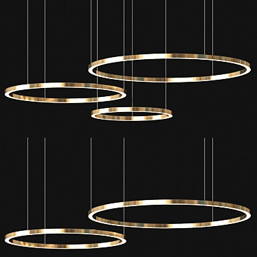 Brass LED Ring Chandelier Set 3D model image 1 