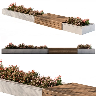 Modern Urban Bench Flower Set 3D model image 1 