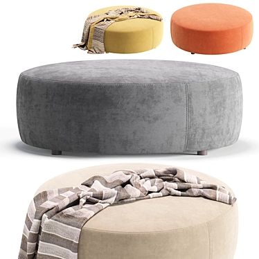 Velvet Beige Pouffe Akera Ottoman 3D model image 1 