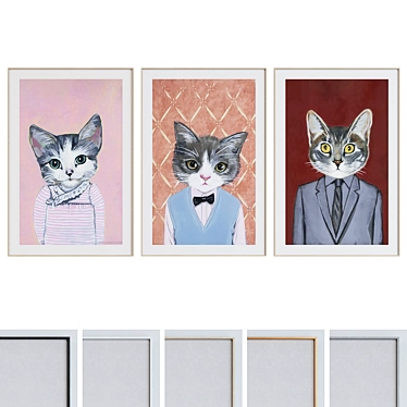 Modern Cat Portraits Frame Set 3D model image 1 