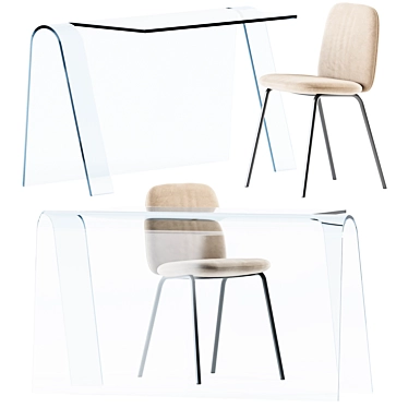 Modern Glass Desk & Chair 3D model image 1 